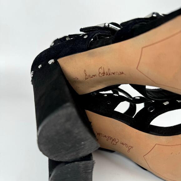 Sam Edelman Women Black Studded Strappy Gladiator Block High Heels Sandal Size 7 - Picture 7 of 8